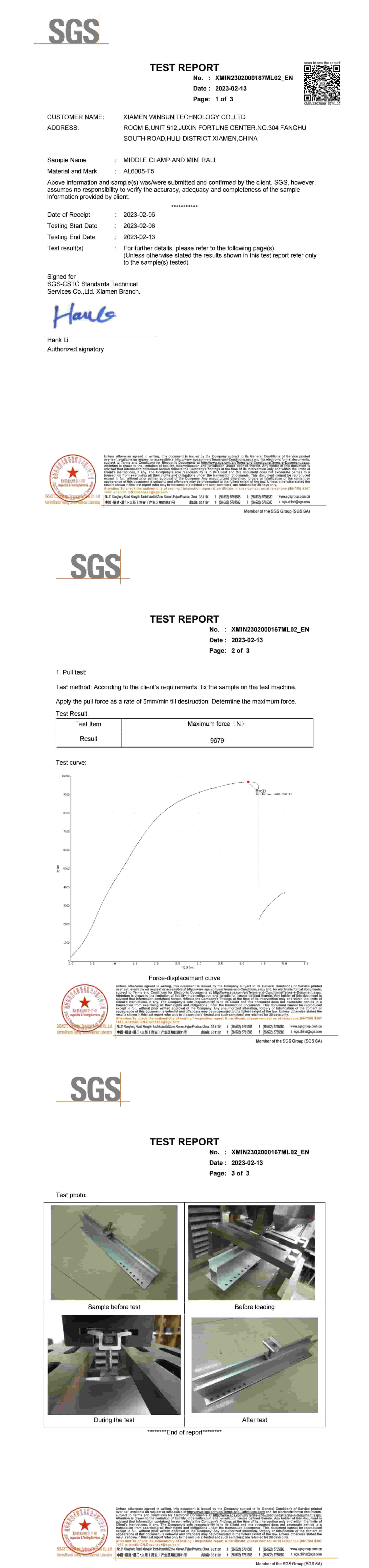 Test SGS per mini guida e morsetto centrale R60