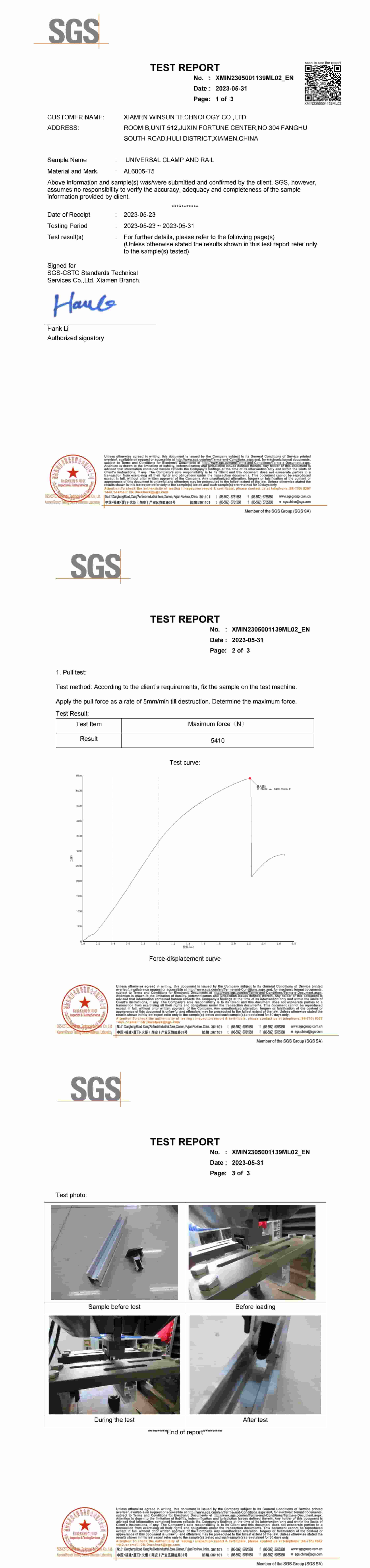 Test SGS universale su morsetto e guida