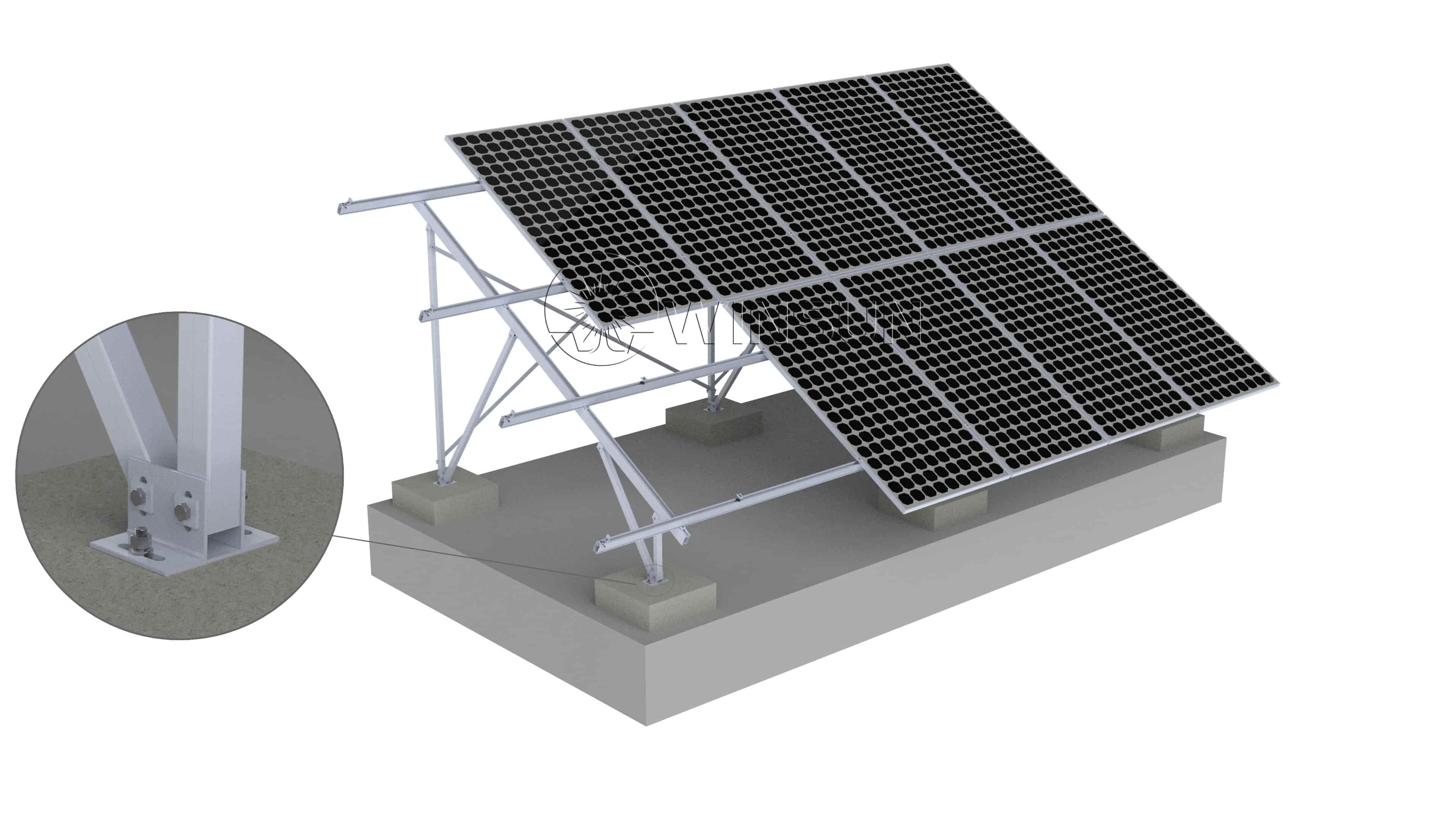 Concrete Foundation Aluminum Solar Ground Mounting System